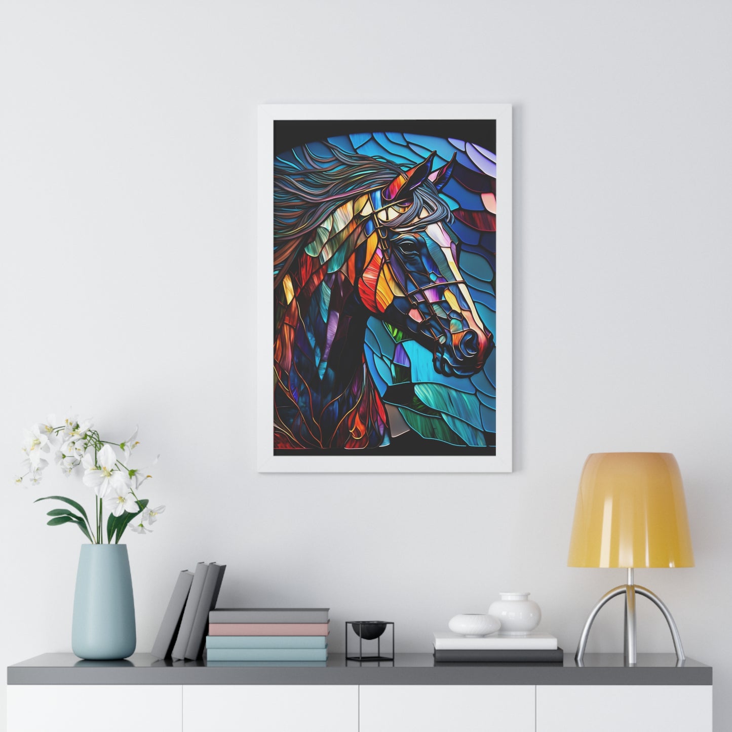 Stained Glass Horse Framed Poster – Colorful Equine Art Print