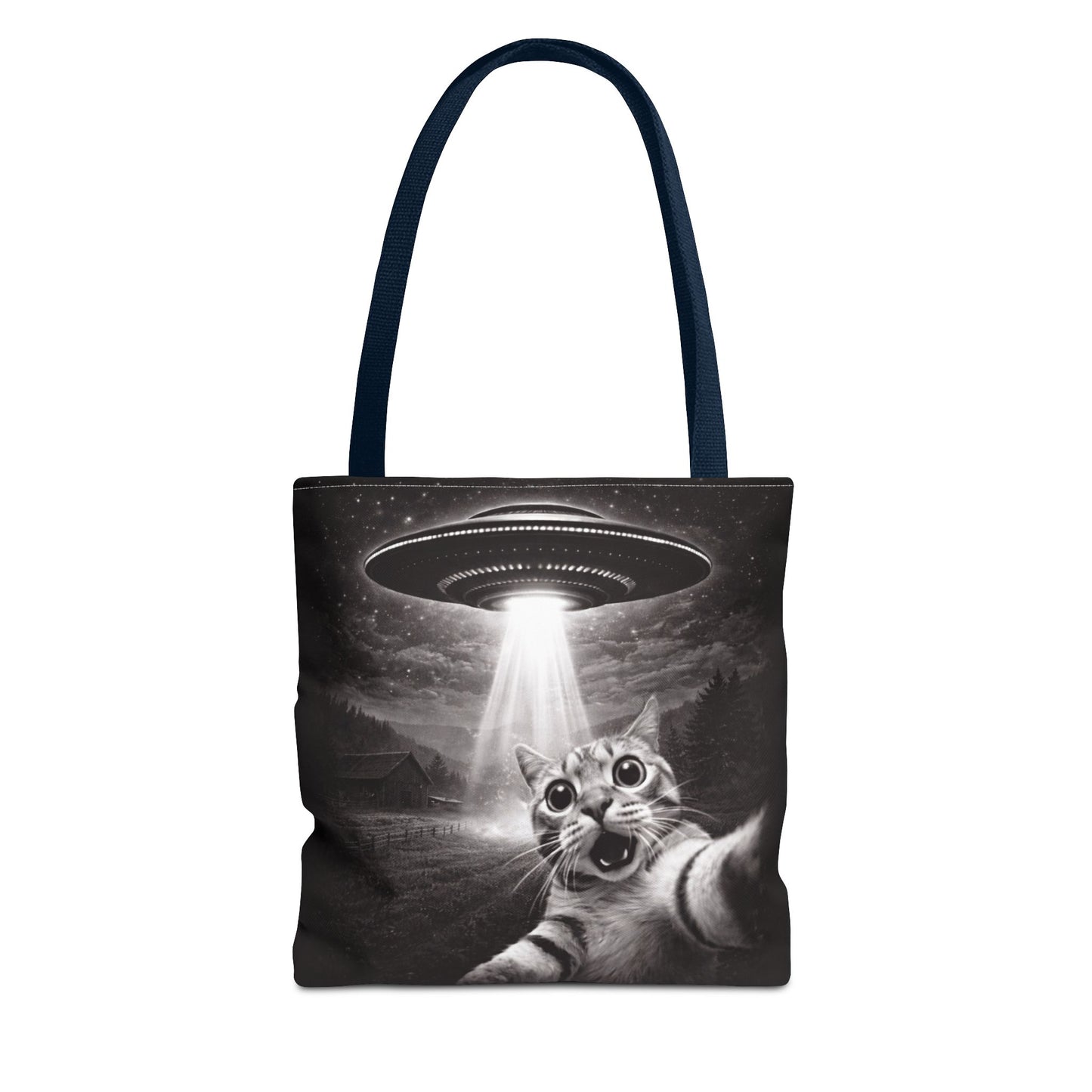 Alien Abduction Cat Tote Bag — Funny UFO Selfie Canvas Tote