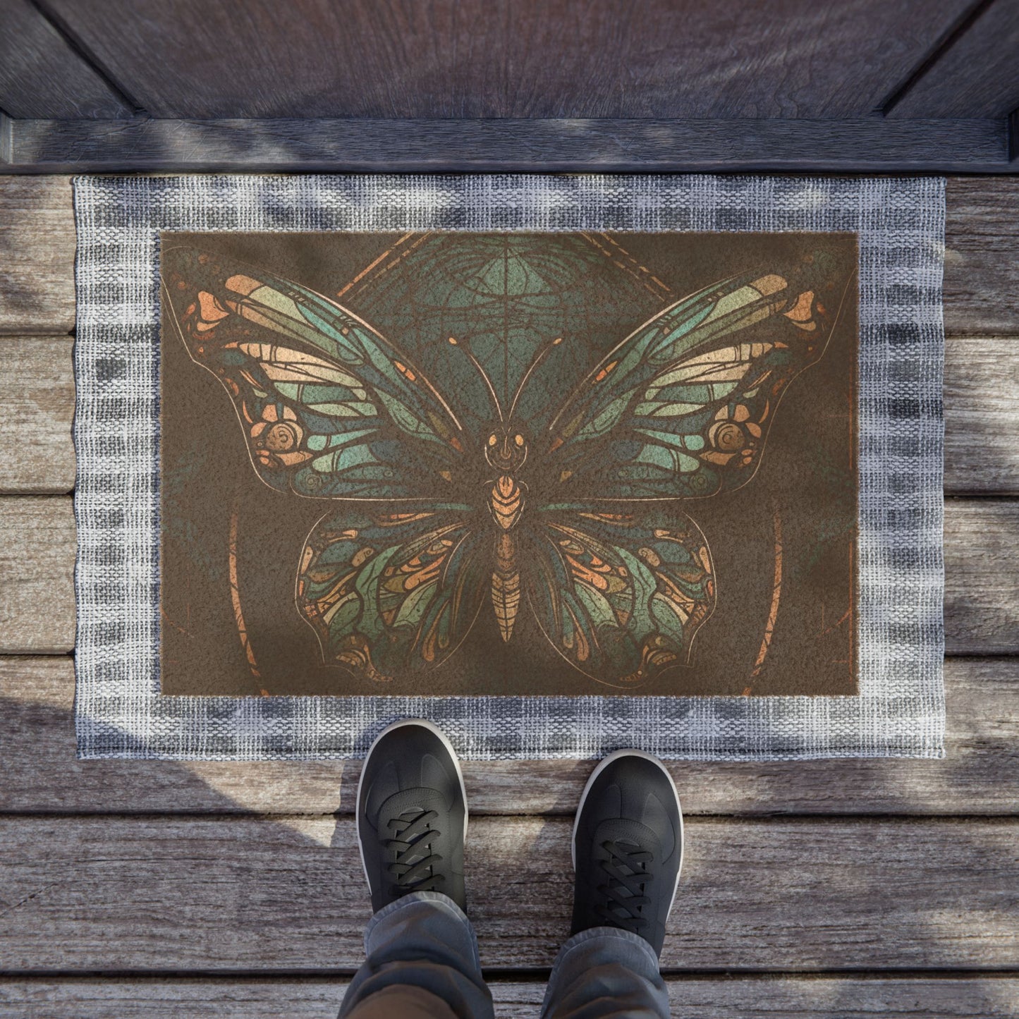 Butterfly Welcome Doormat — Vintage Botanical Coir Mat
