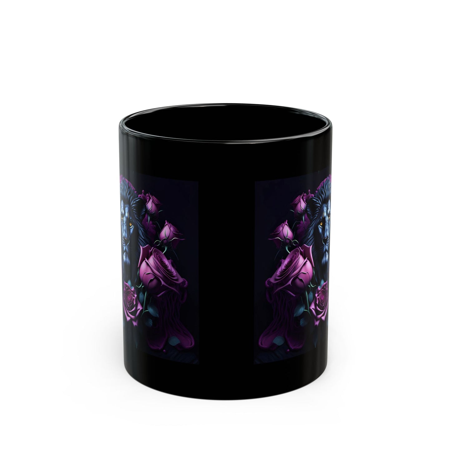 Lion with Purple Roses Mug — Gothic Floral Coffee Cup (11oz/15oz)