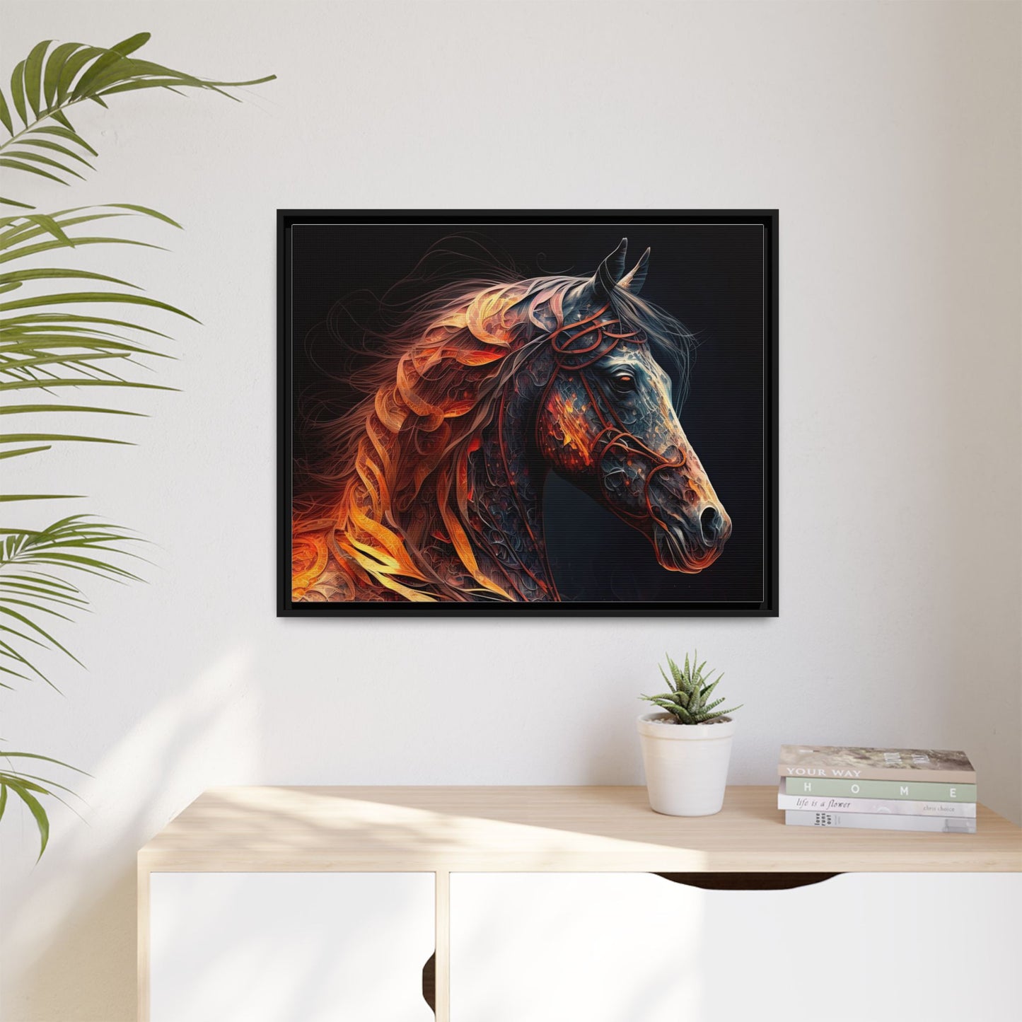 Fiery Stallion Horse Wall Art- Framed Matte Canvas