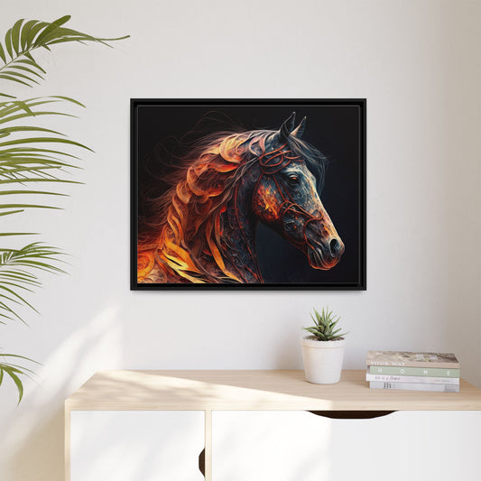 Fiery Stallion Horse Wall Art- Framed Matte Canvas