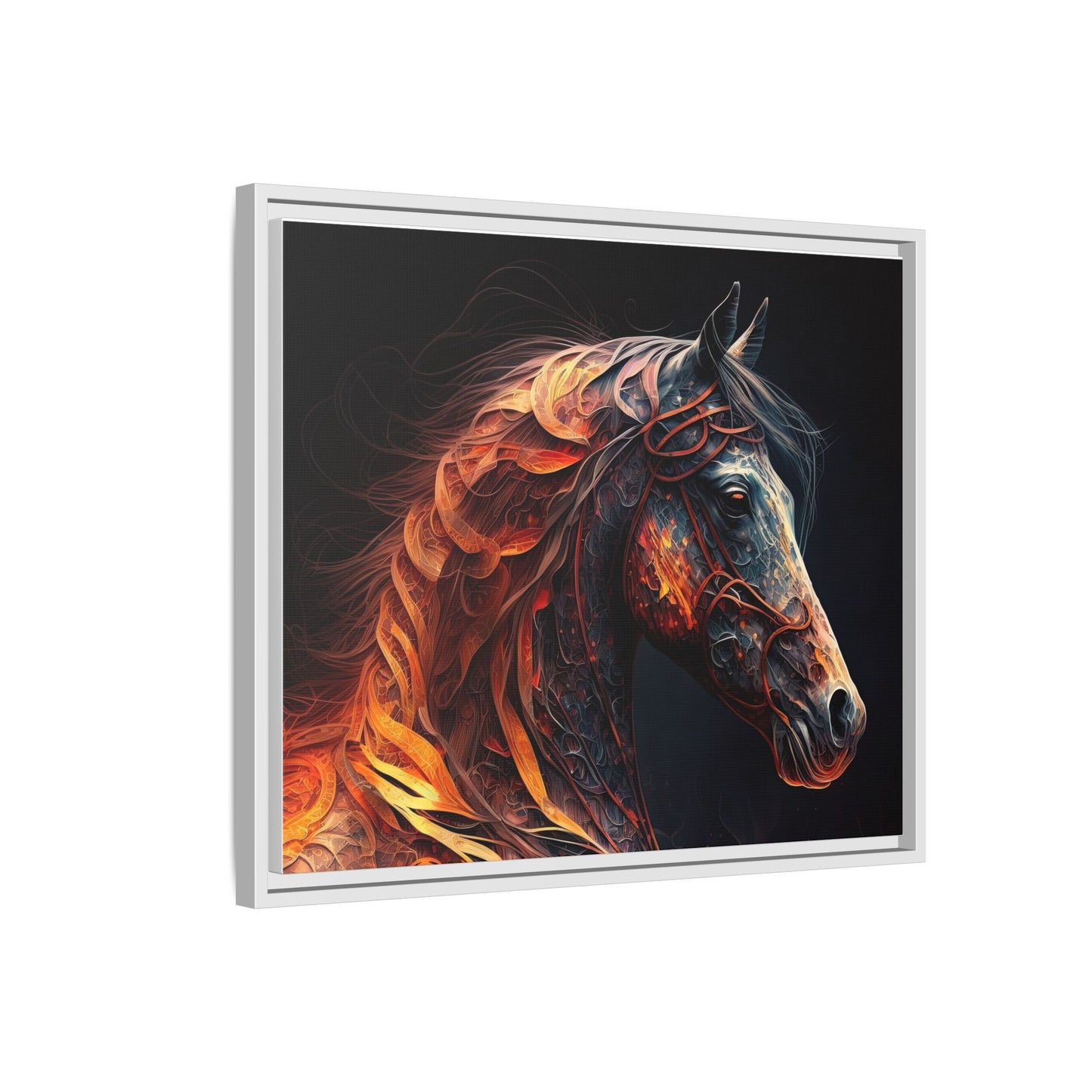 Fiery Stallion Horse Wall Art- Framed Matte Canvas