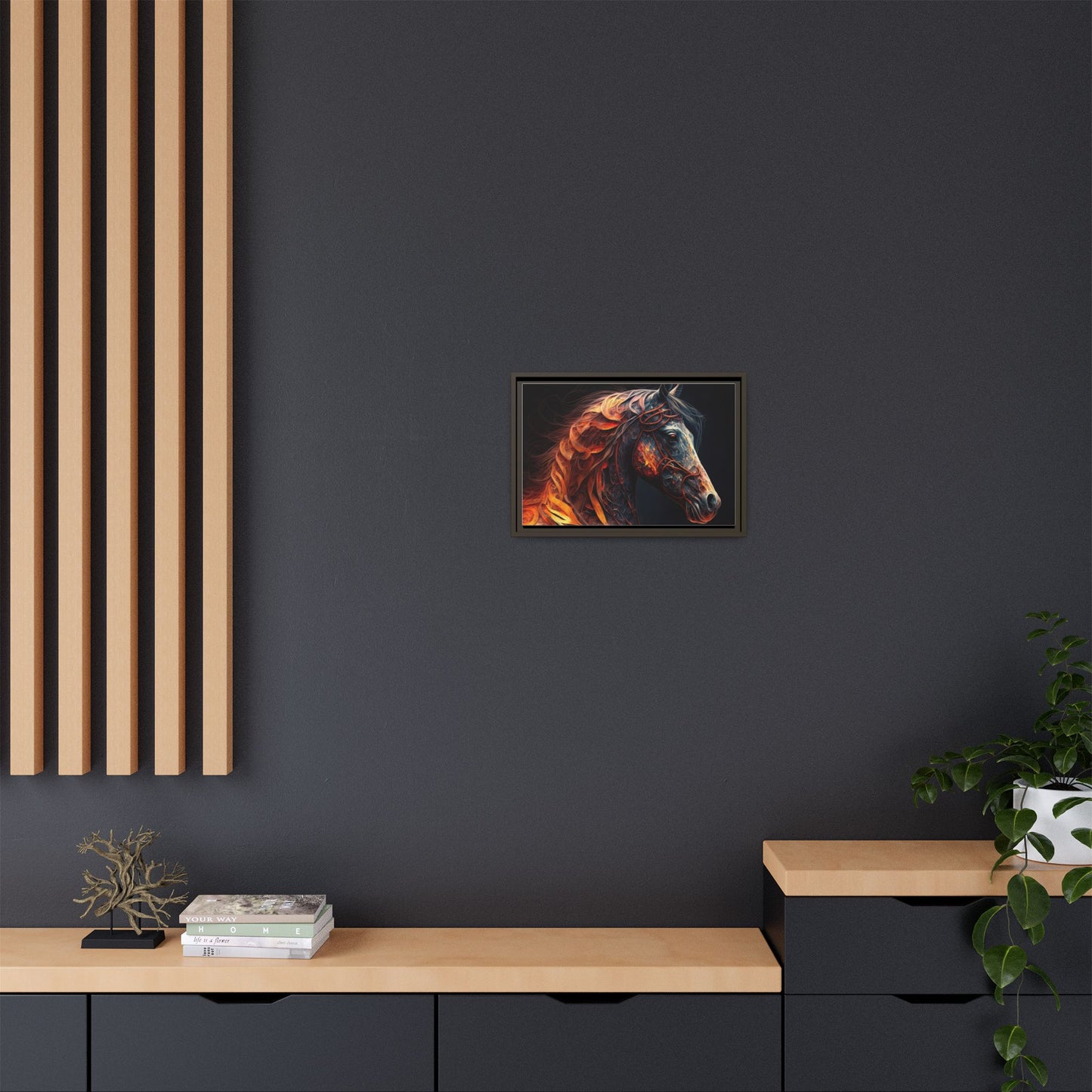 Fiery Stallion Horse Wall Art- Framed Matte Canvas