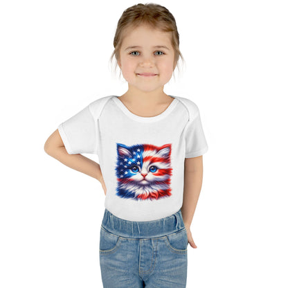 American Flag Kitten Infant Bodysuit — Patriotic Baby Onesie