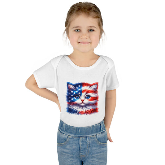 American Flag Kitten Infant Bodysuit — Patriotic Baby Onesie