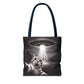 Alien Abduction Cat Tote Bag — Funny UFO Selfie Canvas Tote