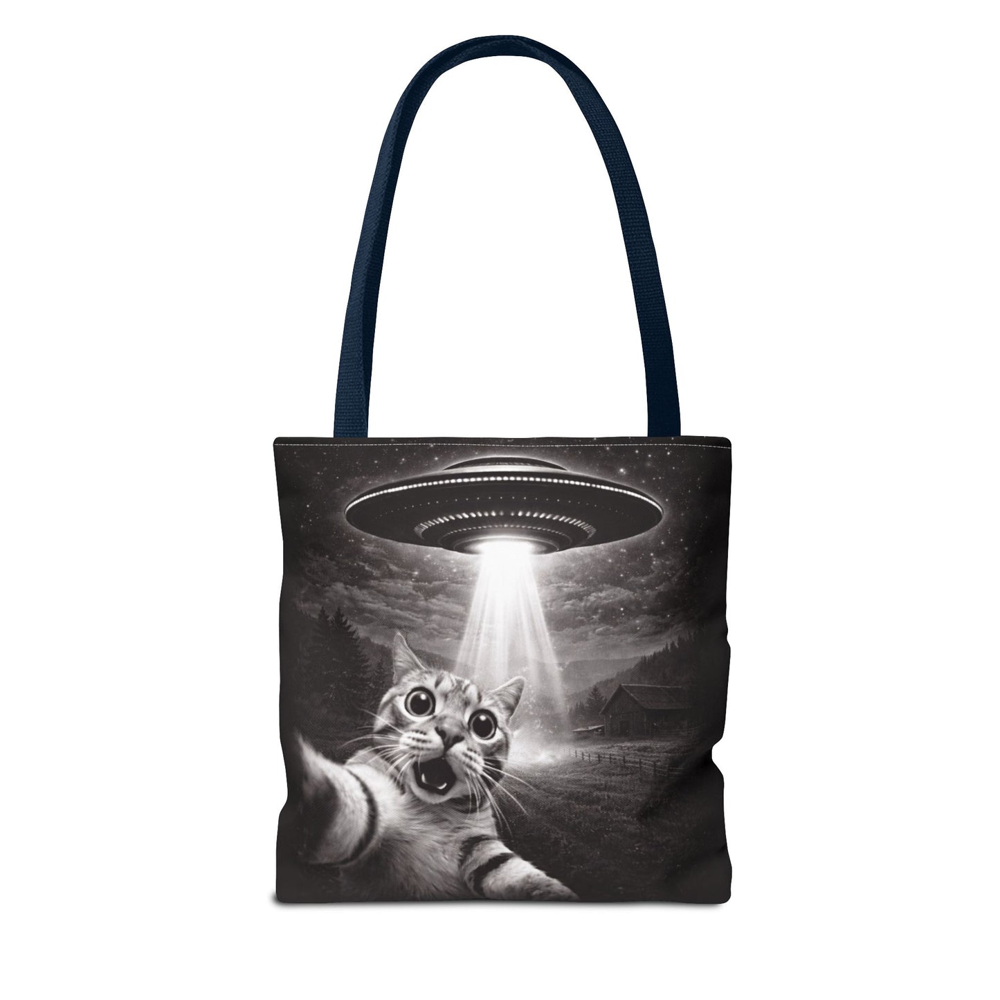 Alien Abduction Cat Tote Bag — Funny UFO Selfie Canvas Tote