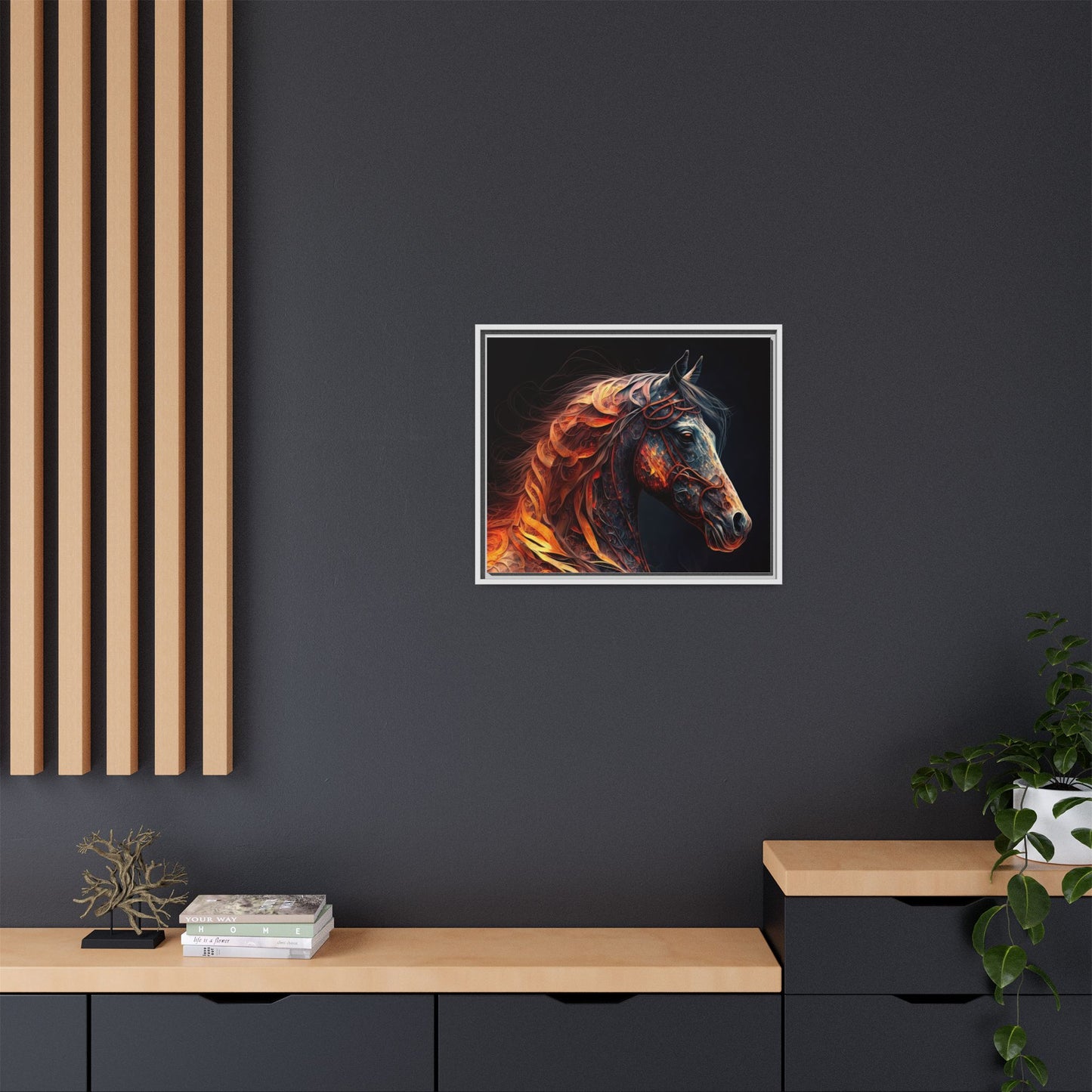 Fiery Stallion Horse Wall Art- Framed Matte Canvas