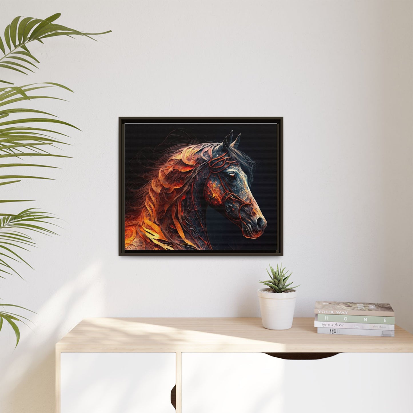 Fiery Stallion Horse Wall Art- Framed Matte Canvas