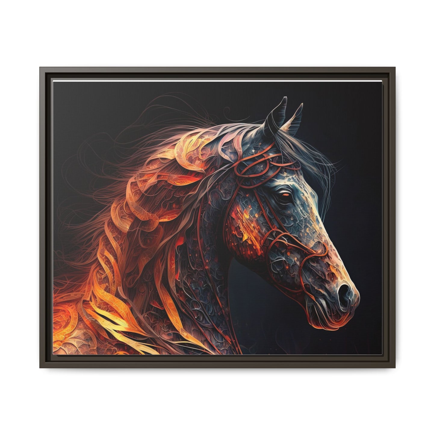 Fiery Stallion Horse Wall Art- Framed Matte Canvas