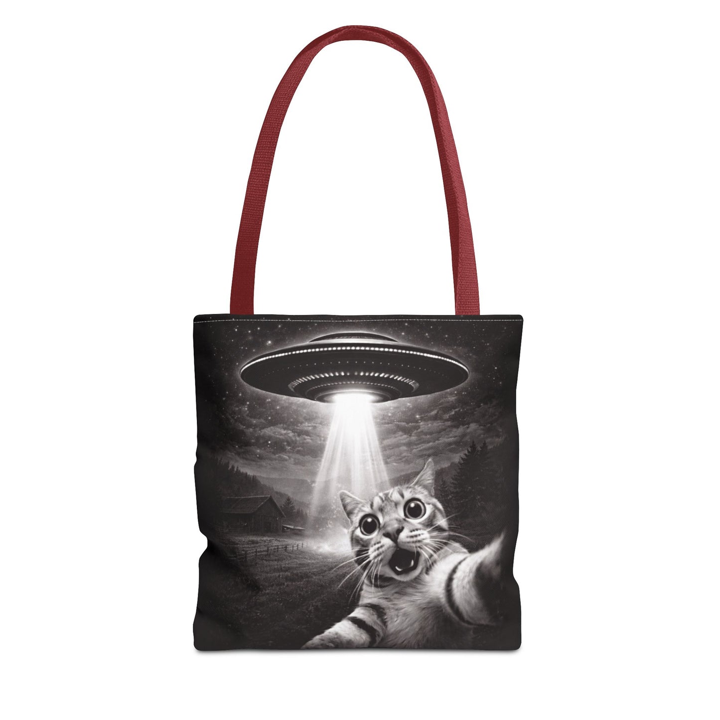Alien Abduction Cat Tote Bag — Funny UFO Selfie Canvas Tote