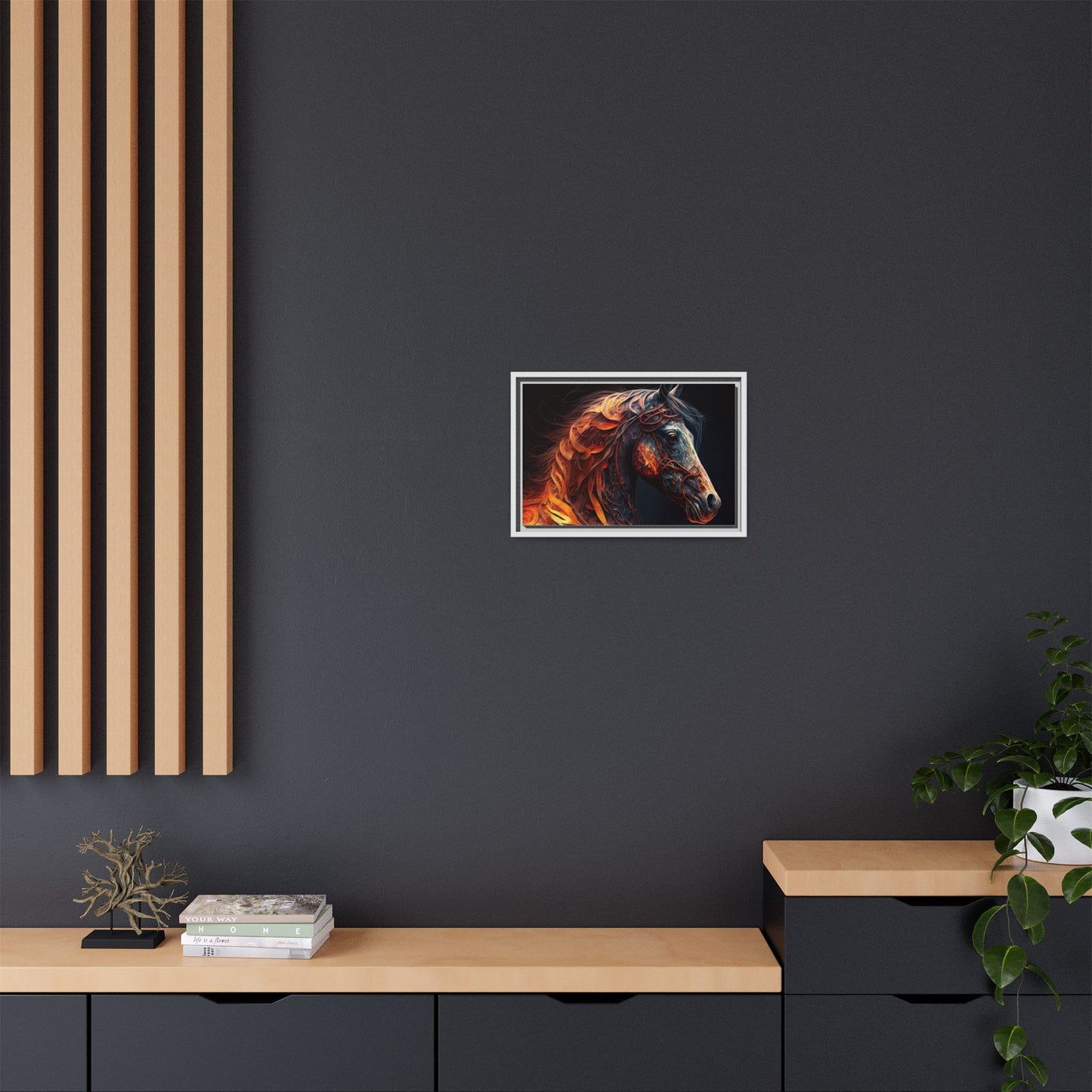 Fiery Stallion Horse Wall Art- Framed Matte Canvas