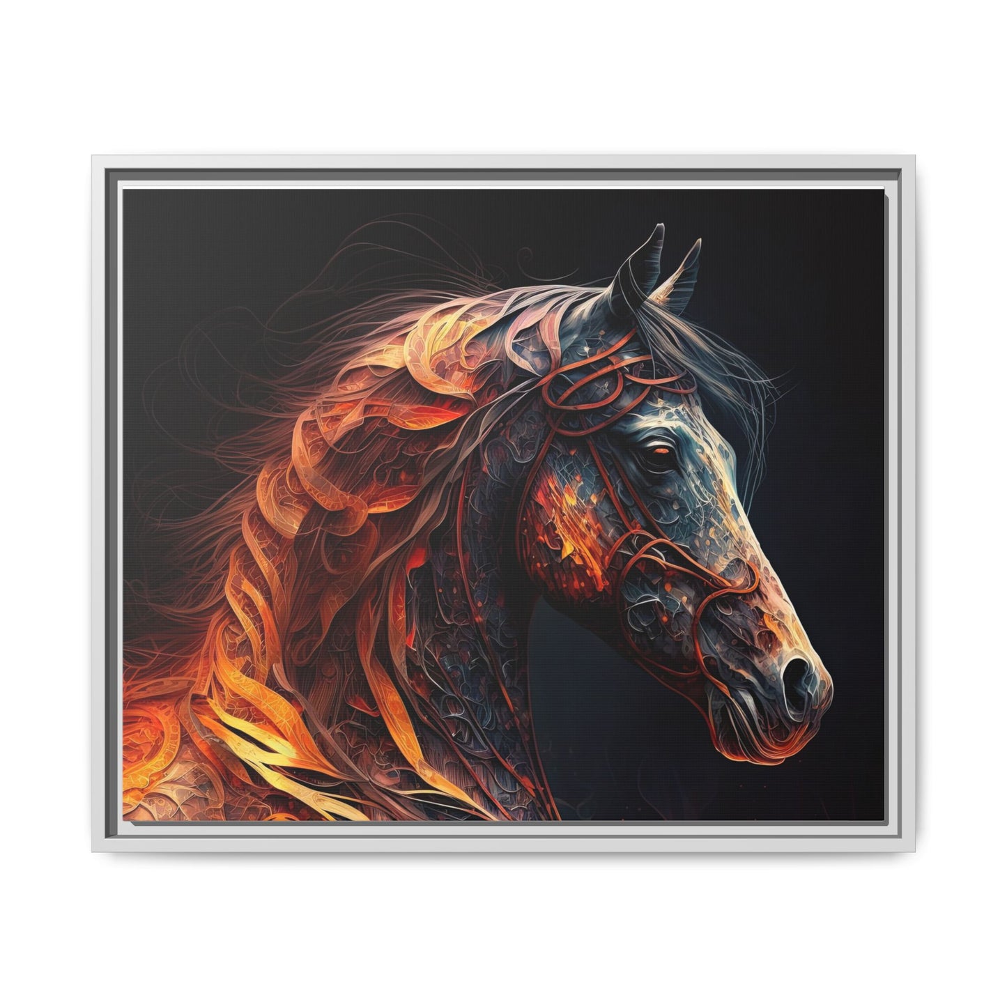 Fiery Stallion Horse Wall Art- Framed Matte Canvas
