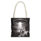 Alien Abduction Cat Tote Bag — Funny UFO Selfie Canvas Tote
