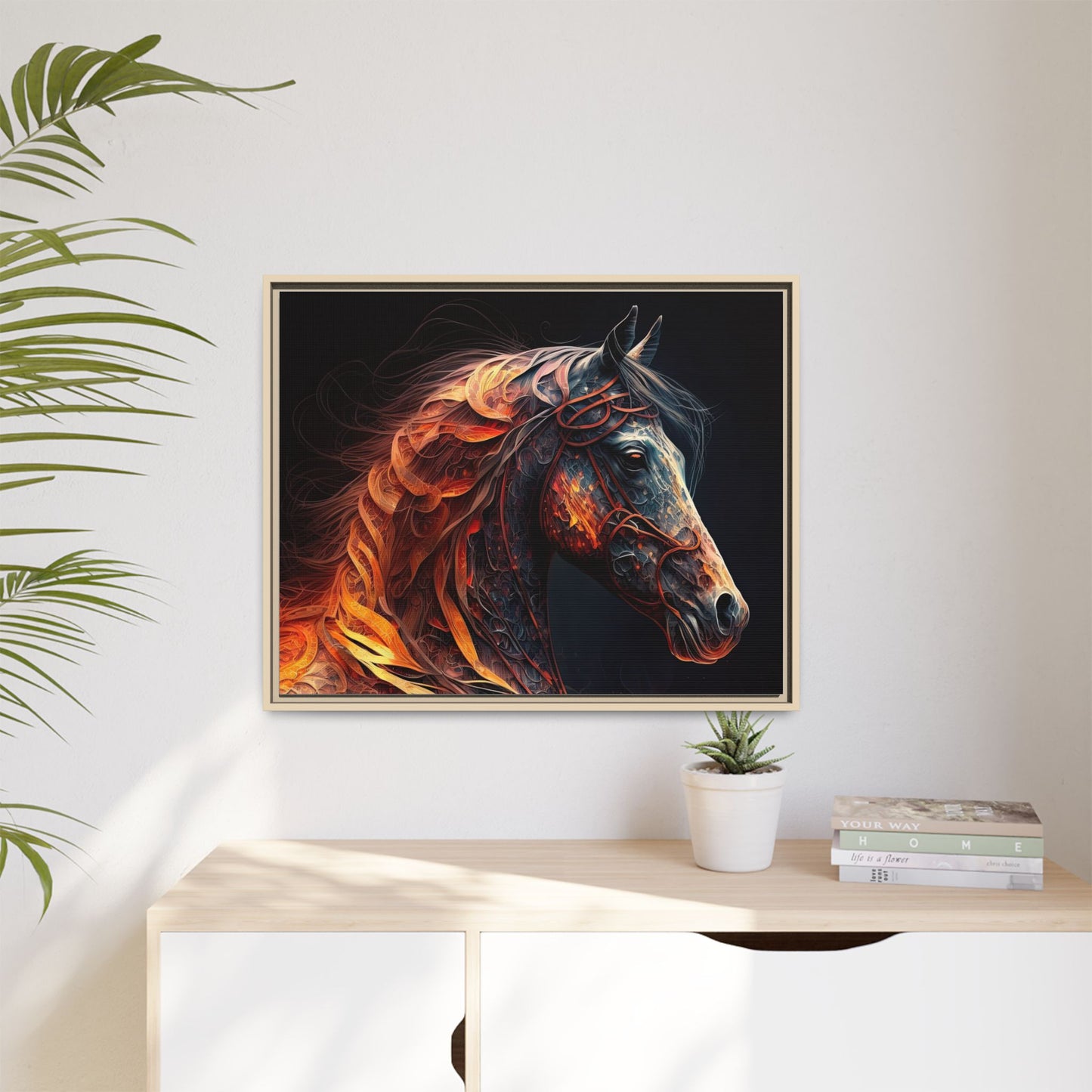 Fiery Stallion Horse Wall Art- Framed Matte Canvas