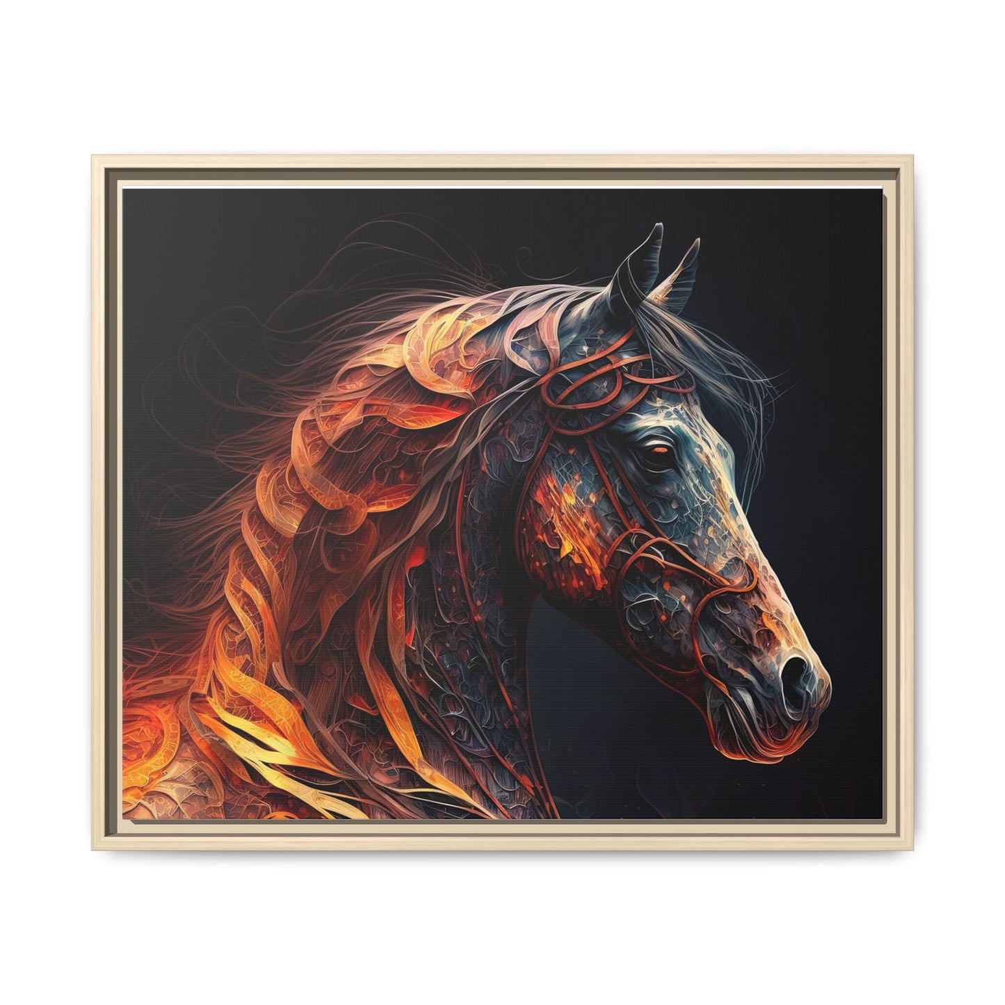 Fiery Stallion Horse Wall Art- Framed Matte Canvas
