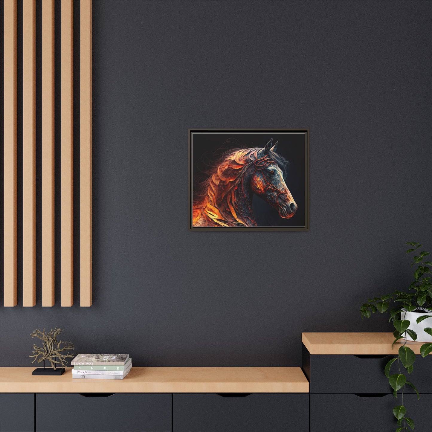 Fiery Stallion Horse Wall Art- Framed Matte Canvas