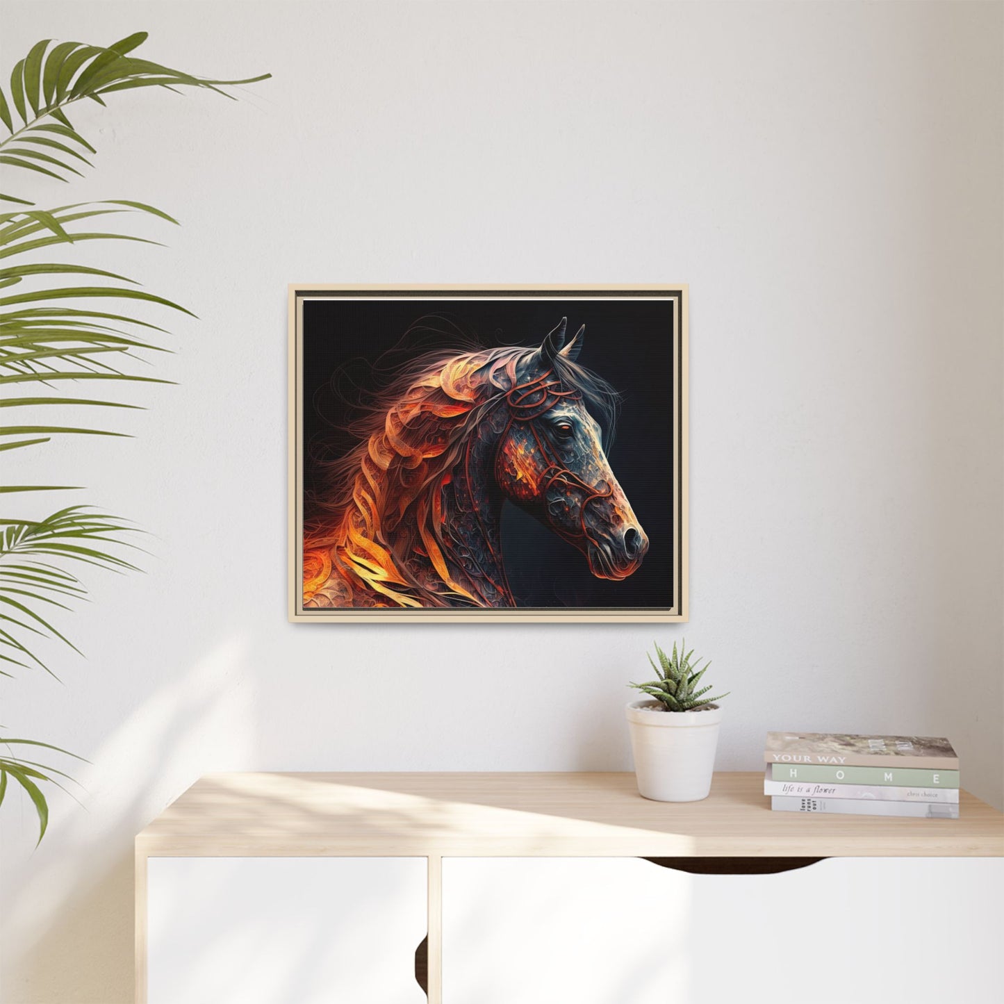 Fiery Stallion Horse Wall Art- Framed Matte Canvas