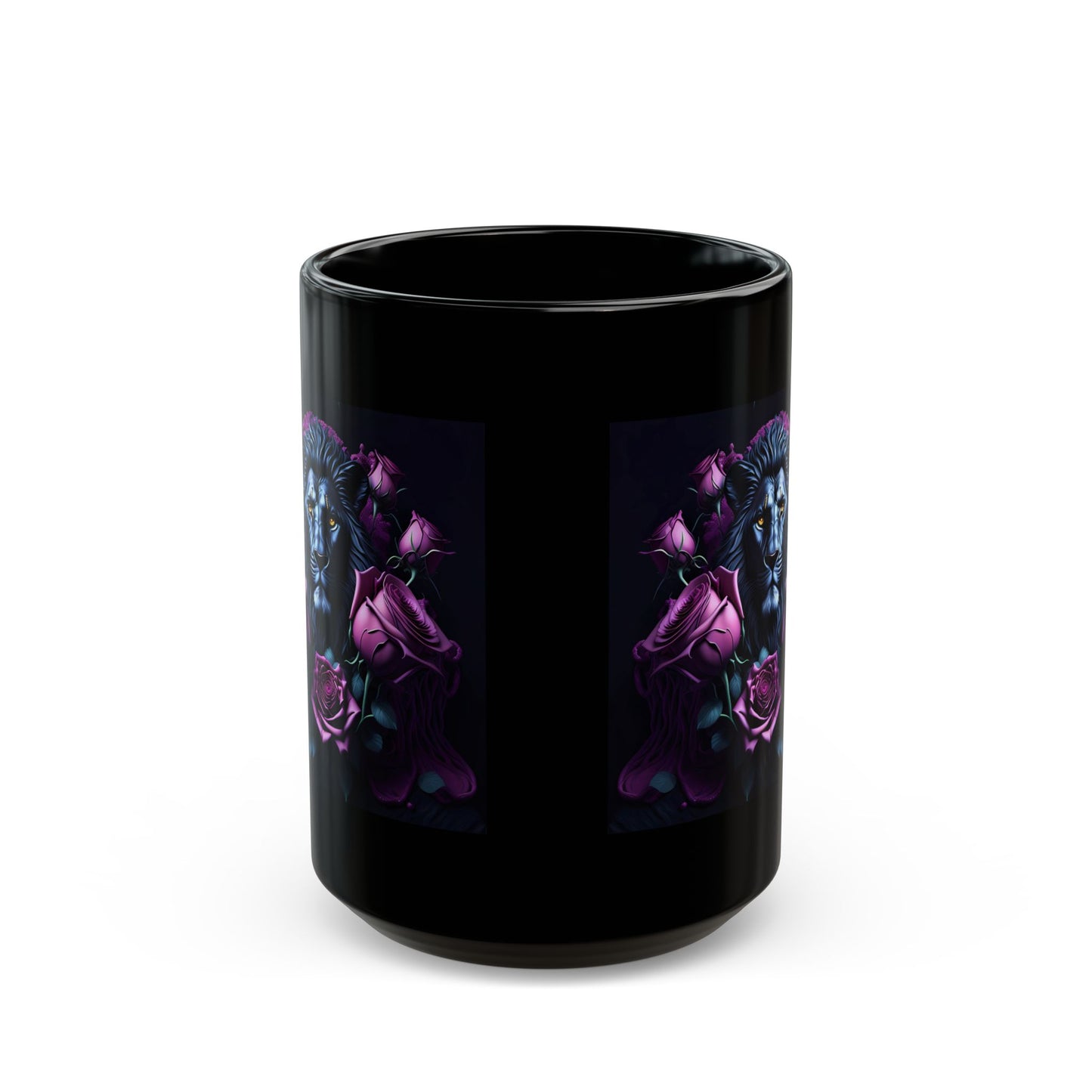 Lion with Purple Roses Mug — Gothic Floral Coffee Cup (11oz/15oz)