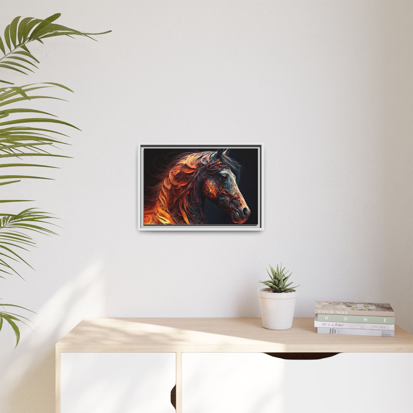 Fiery Stallion Horse Wall Art- Framed Matte Canvas