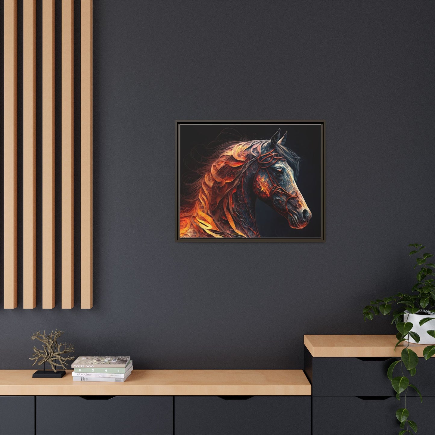 Fiery Stallion Horse Wall Art- Framed Matte Canvas