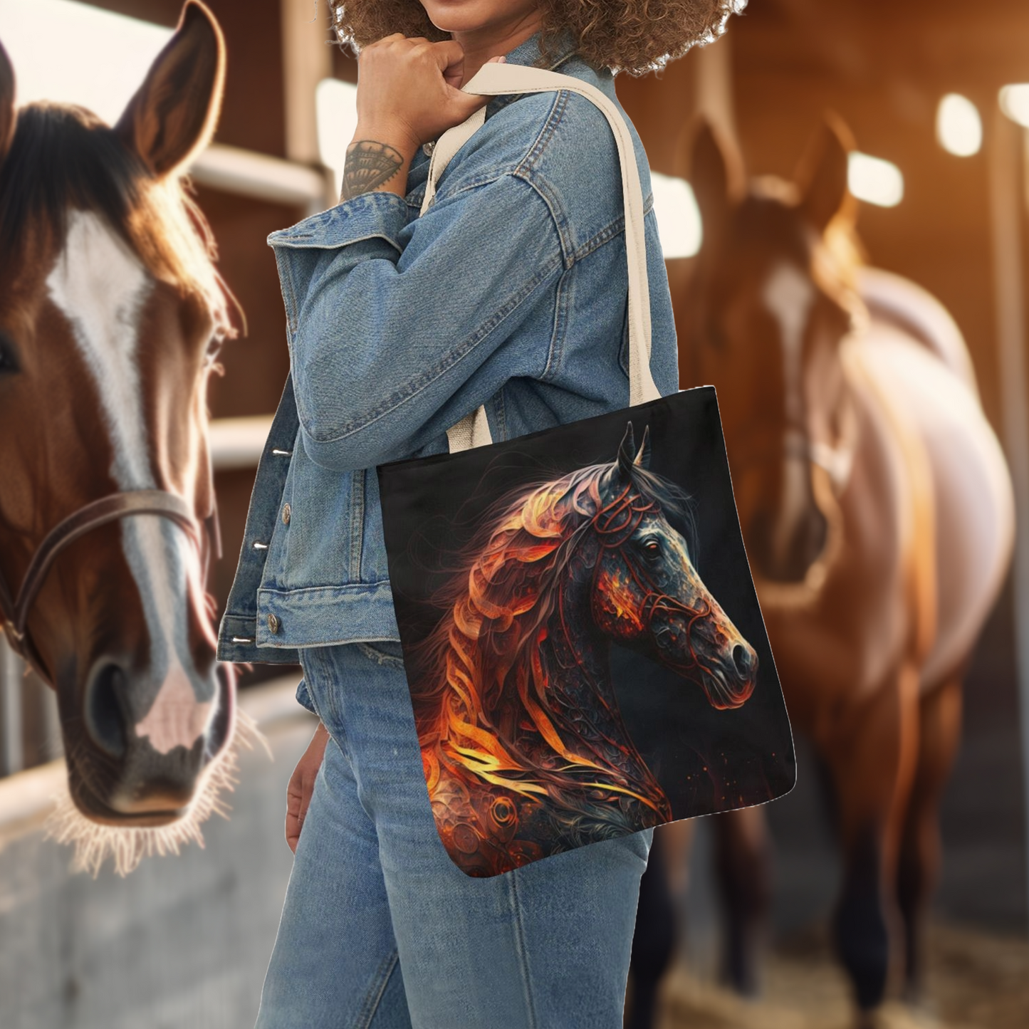 Fiery Stallion Canvas Tote Bag - Horse Art Print Tote