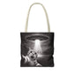 Alien Abduction Cat Tote Bag — Funny UFO Selfie Canvas Tote