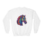 Youth Sweatshirt — Colorful Rainbow Horse Graphic Crewneck