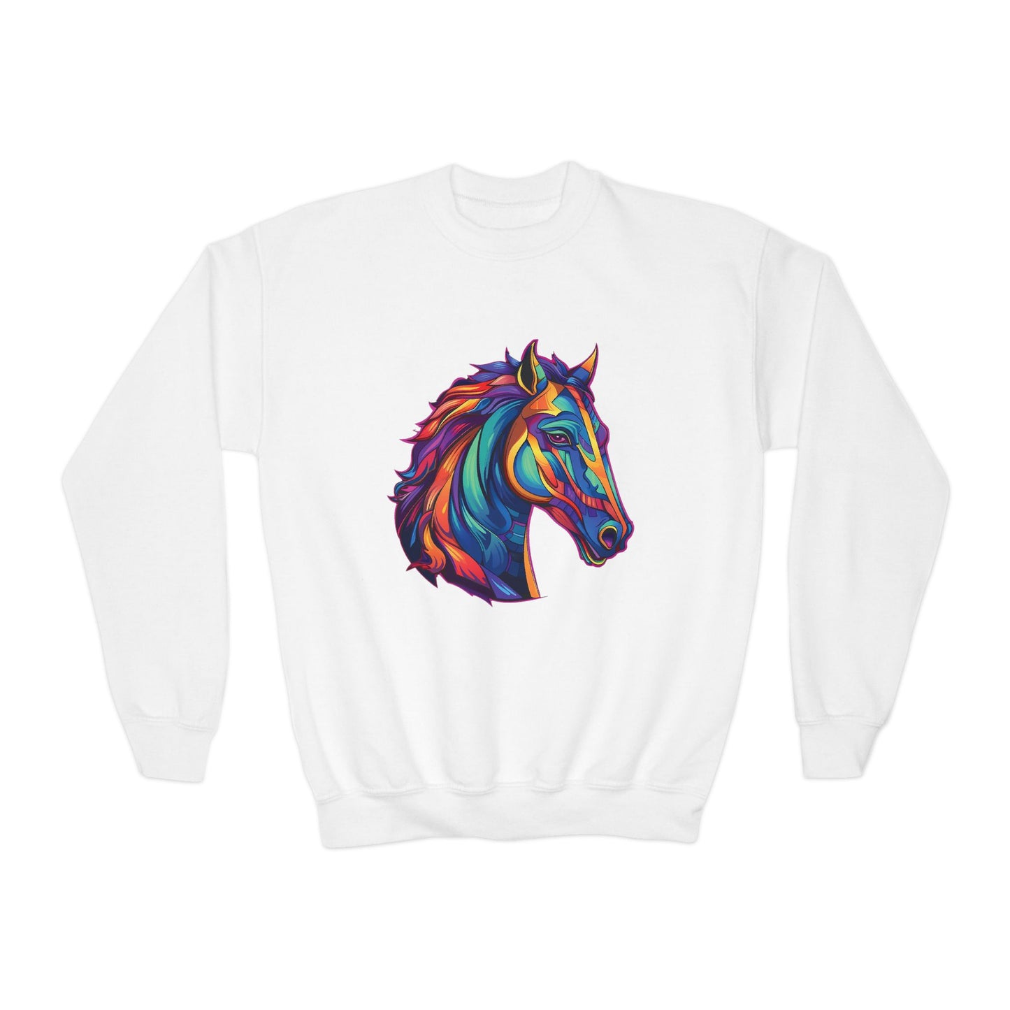 Youth Sweatshirt — Colorful Rainbow Horse Graphic Crewneck