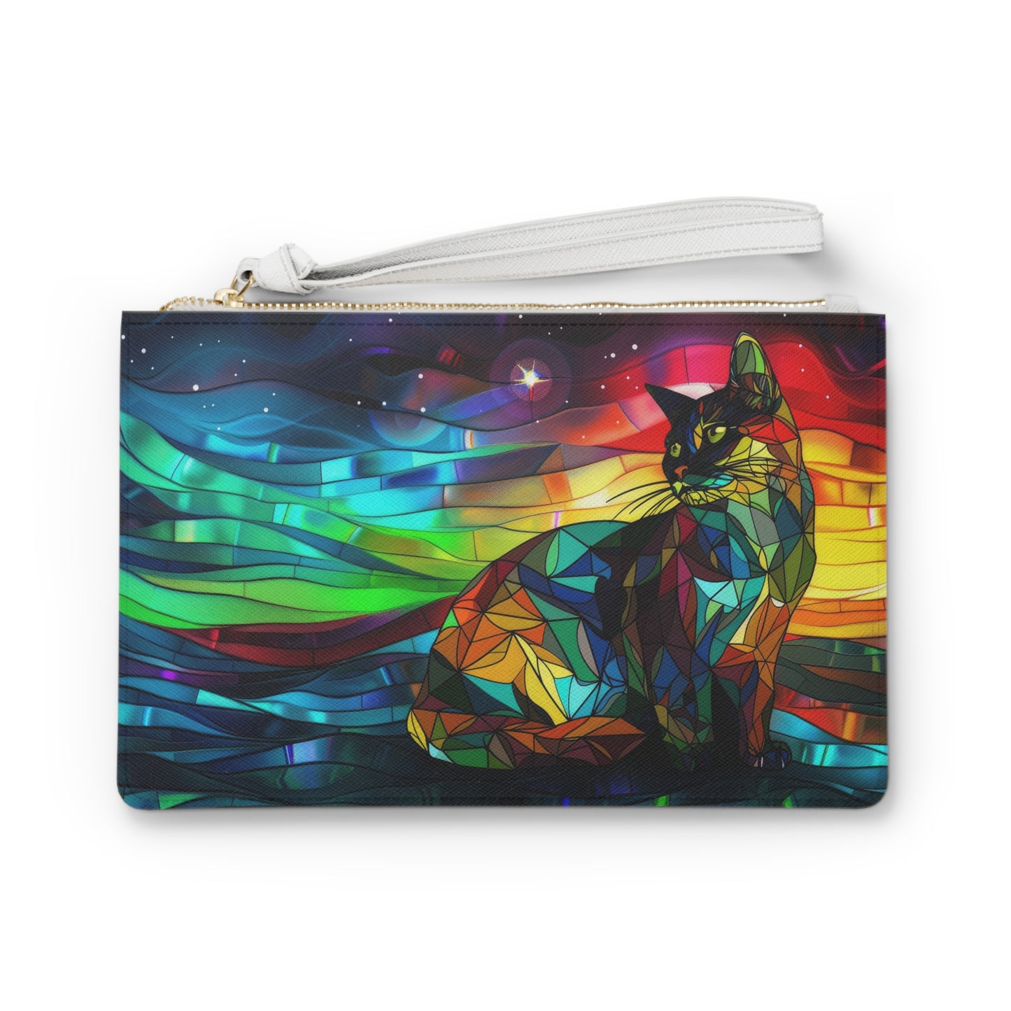 Stained Glass Cat Clutch Bag — Colorful Rainbow Cat Wristlet Purse