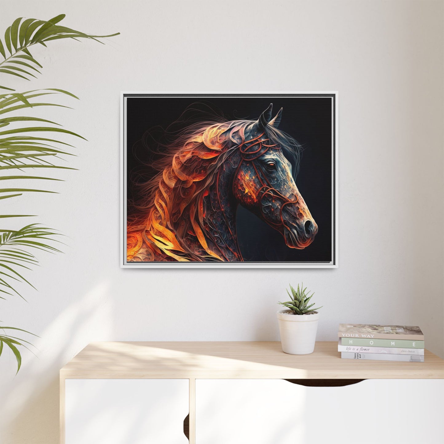 Fiery Stallion Horse Wall Art- Framed Matte Canvas