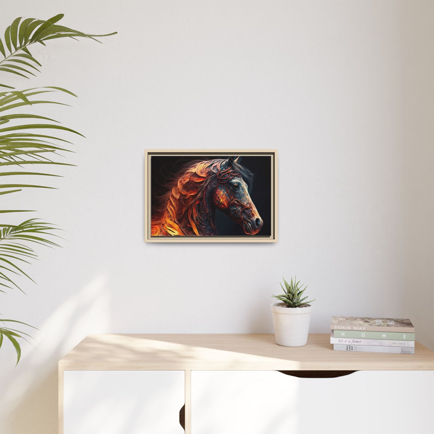 Fiery Stallion Horse Wall Art- Framed Matte Canvas