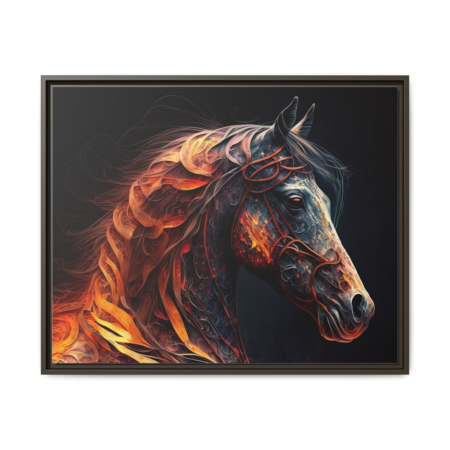 Fiery Stallion Horse Wall Art- Framed Matte Canvas