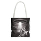 Alien Abduction Cat Tote Bag — Funny UFO Selfie Canvas Tote