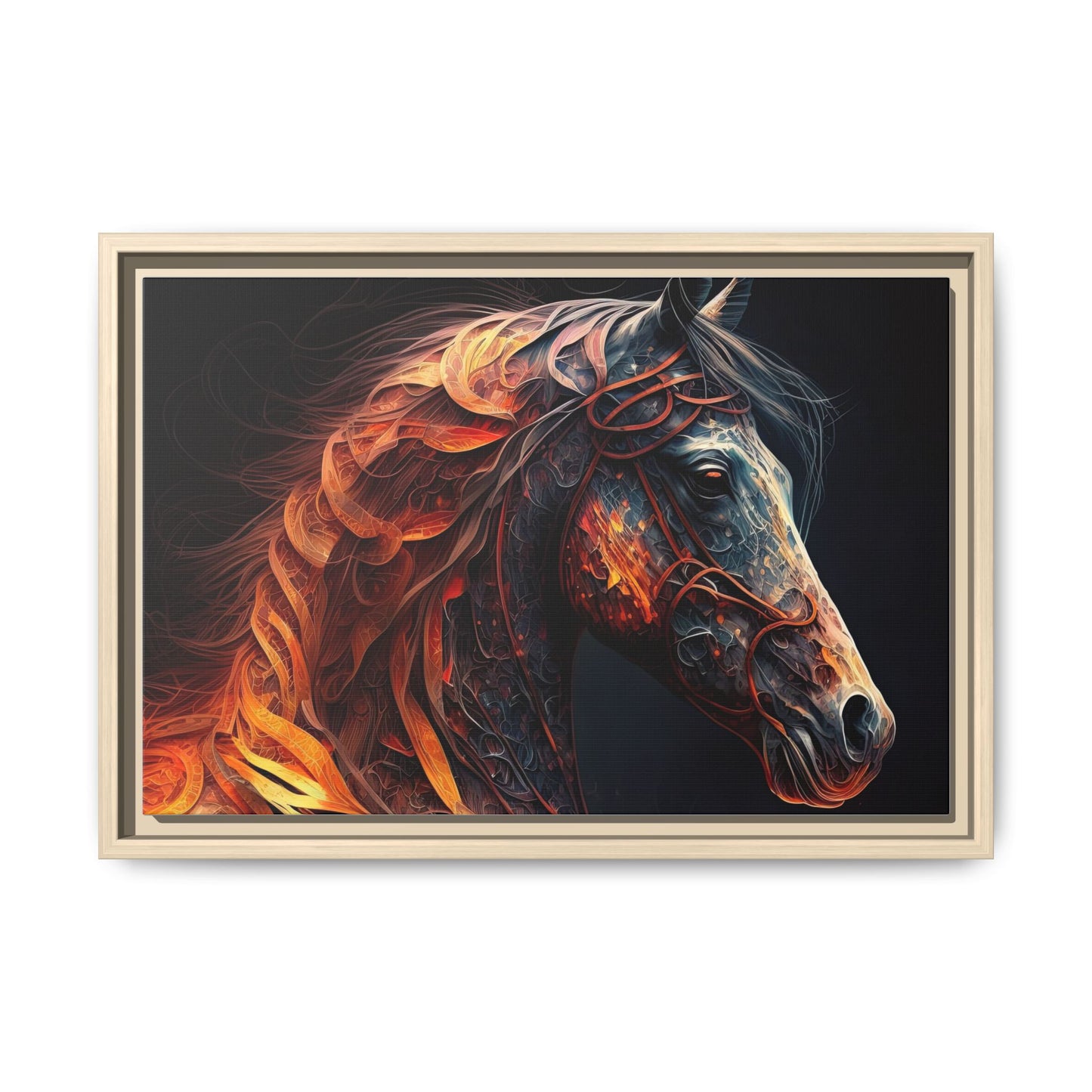 Fiery Stallion Horse Wall Art- Framed Matte Canvas