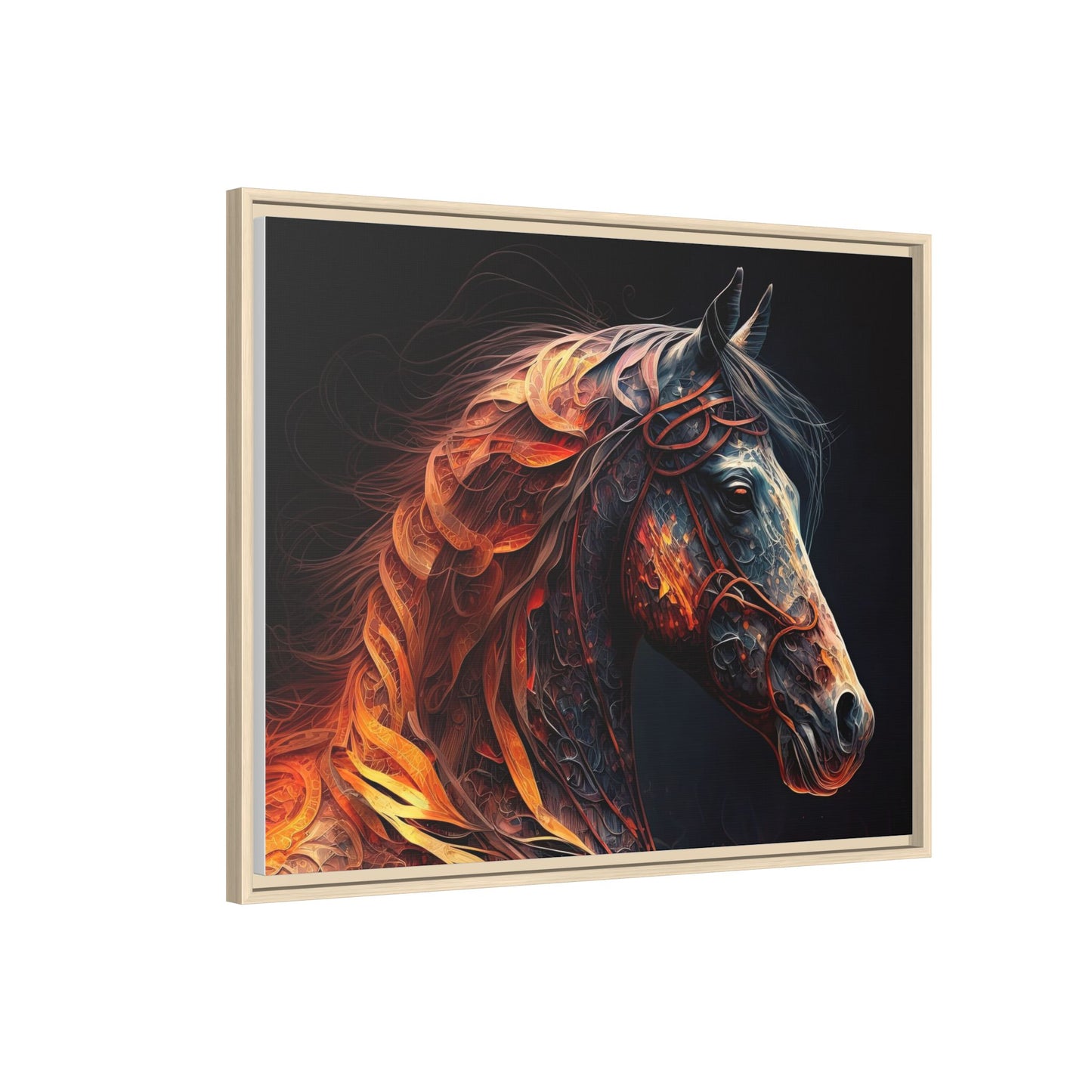 Fiery Stallion Horse Wall Art- Framed Matte Canvas