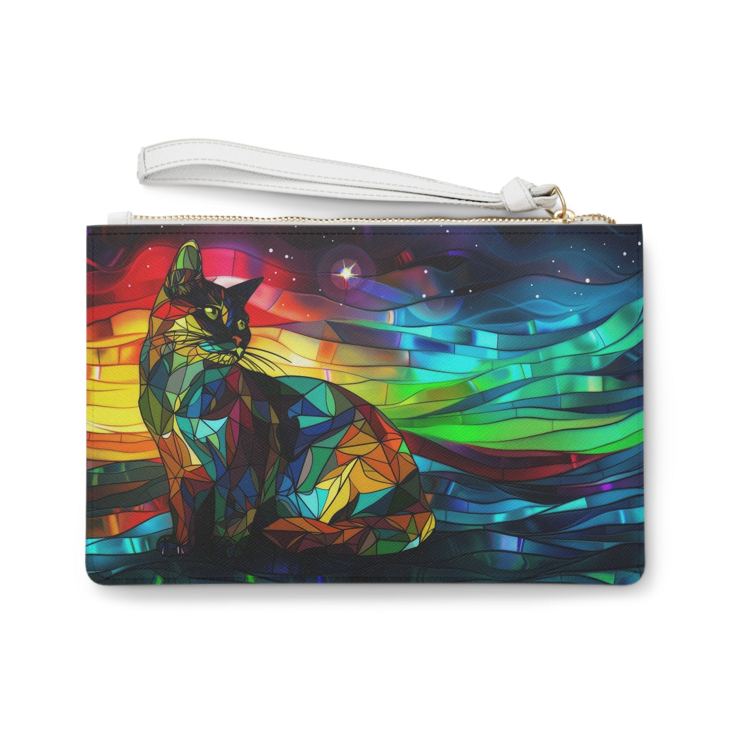 Stained Glass Cat Clutch Bag — Colorful Rainbow Cat Wristlet Purse