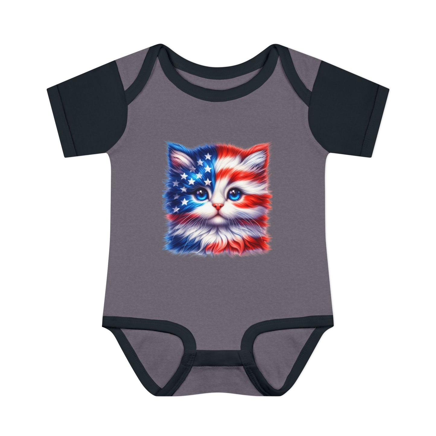 American Flag Kitten Infant Bodysuit — Patriotic Baby Onesie