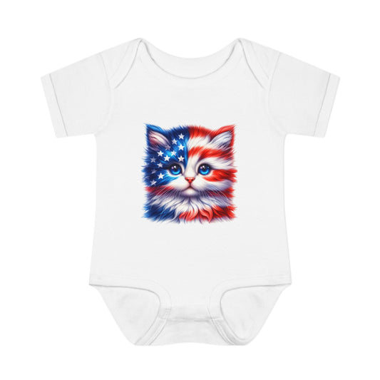 American Flag Kitten Infant Bodysuit — Patriotic Baby Onesie