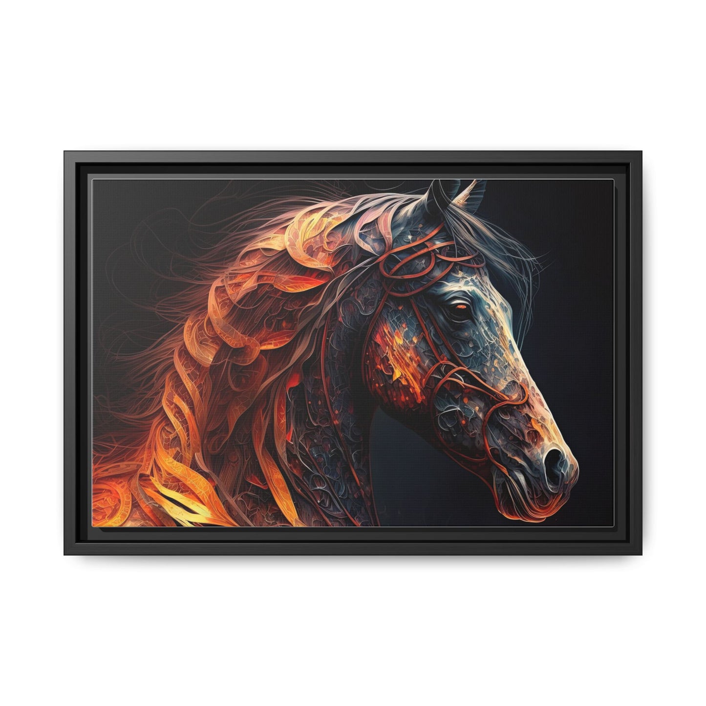 Fiery Stallion Horse Wall Art- Framed Matte Canvas