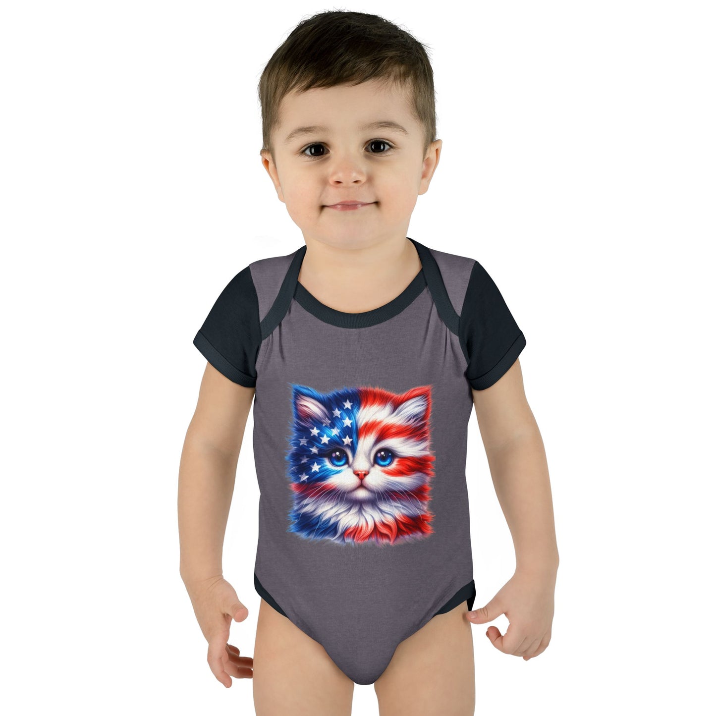 American Flag Kitten Infant Bodysuit — Patriotic Baby Onesie