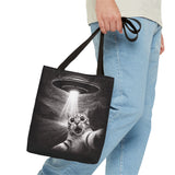 Alien Abduction Cat Tote Bag — Funny UFO Selfie Canvas Tote