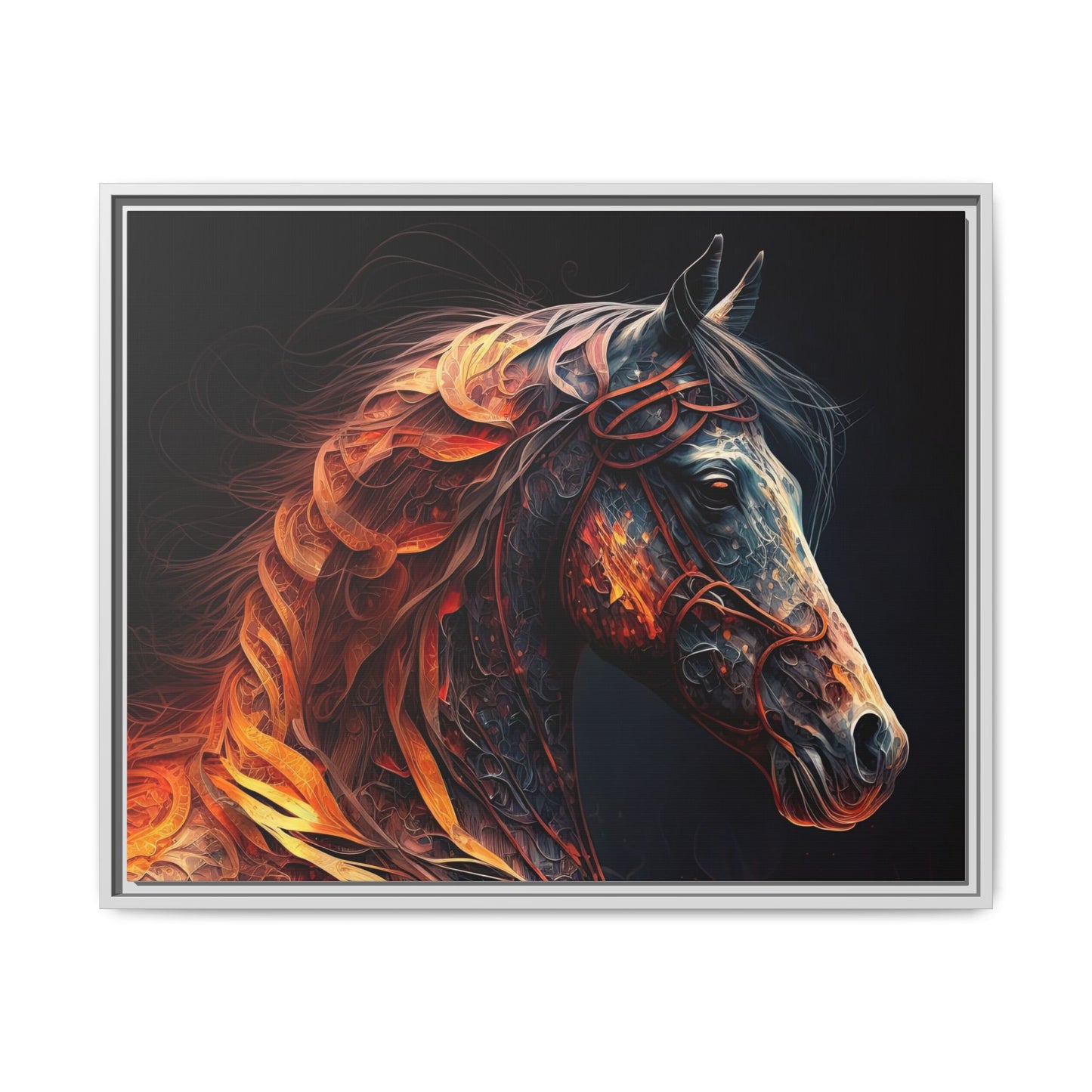 Fiery Stallion Horse Wall Art- Framed Matte Canvas