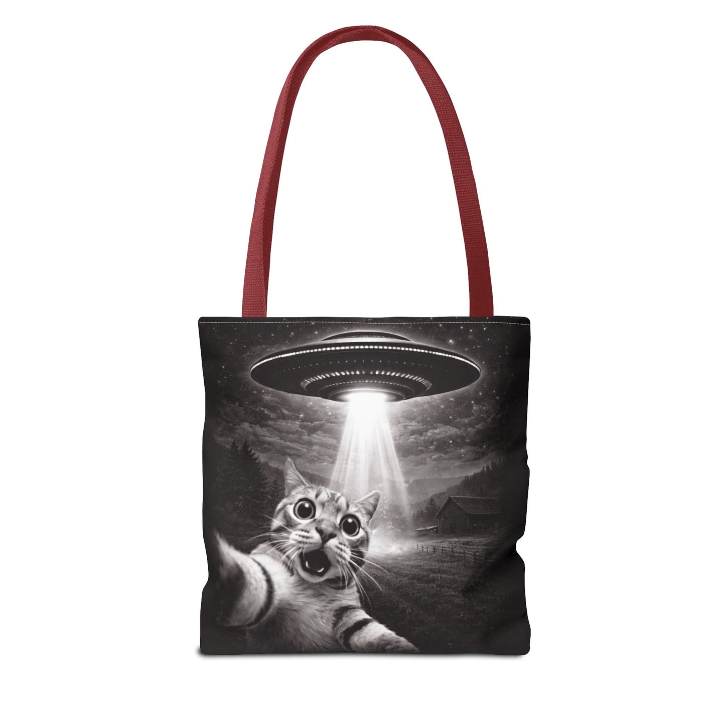 Alien Abduction Cat Tote Bag — Funny UFO Selfie Canvas Tote