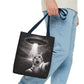 Alien Abduction Cat Tote Bag — Funny UFO Selfie Canvas Tote