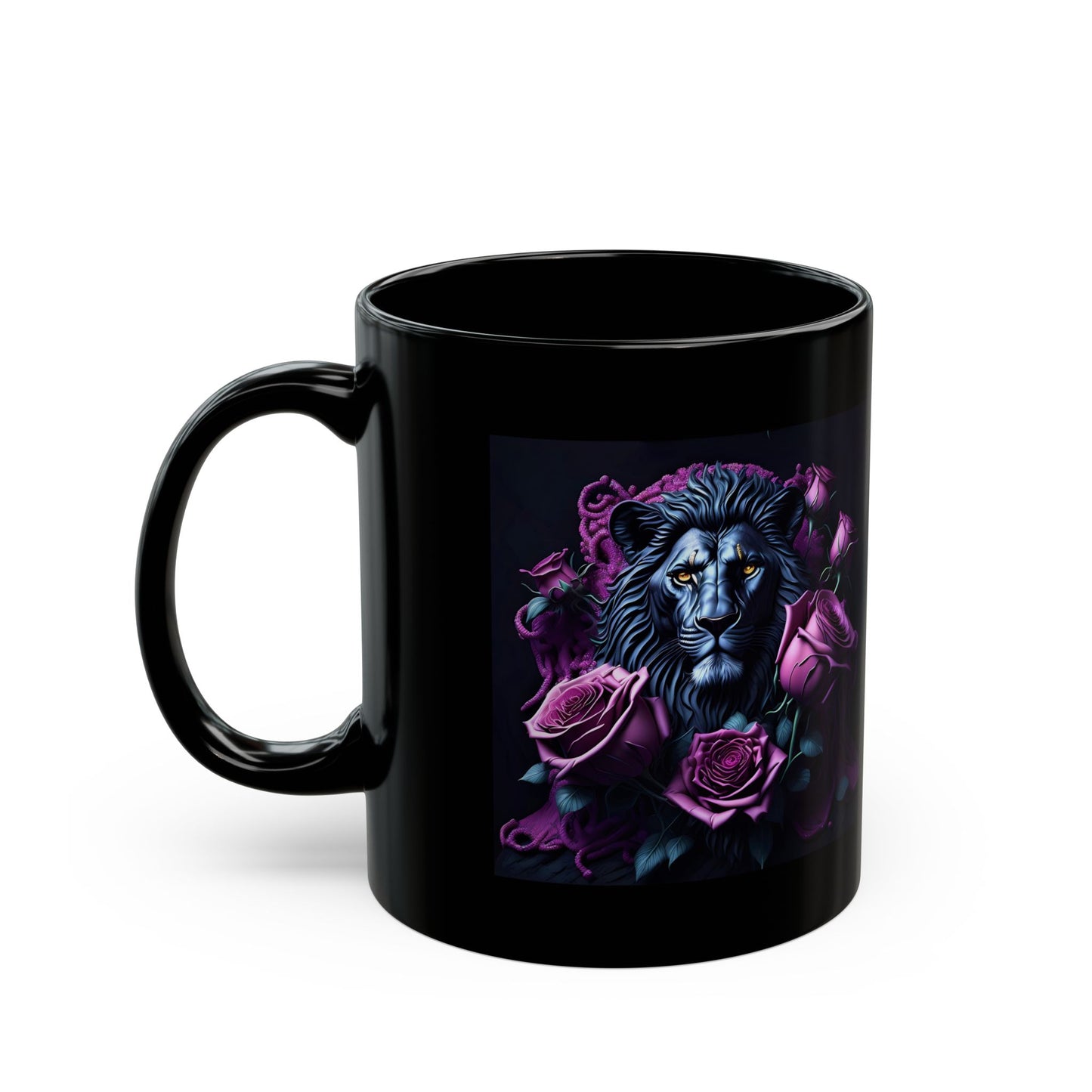 Lion with Purple Roses Mug — Gothic Floral Coffee Cup (11oz/15oz)