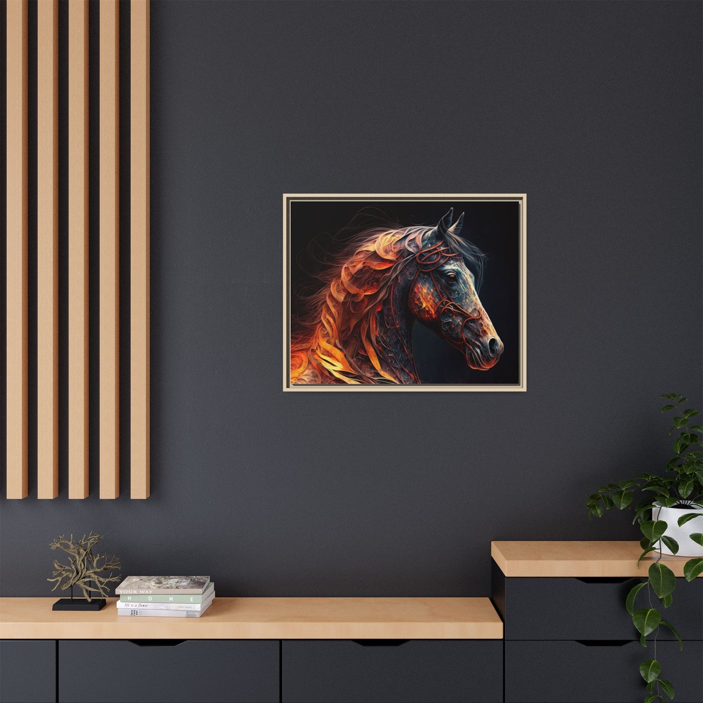 Fiery Stallion Horse Wall Art- Framed Matte Canvas