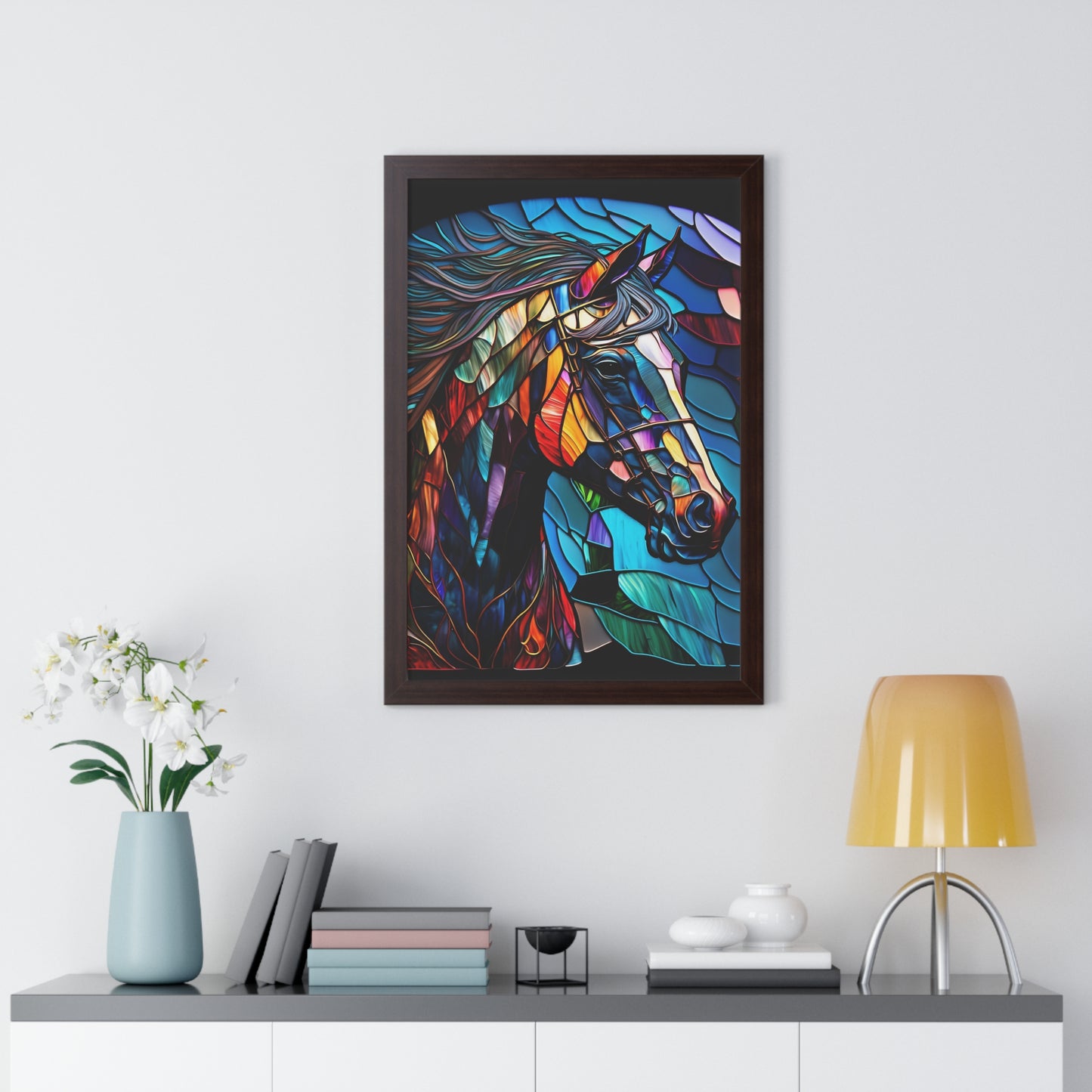 Stained Glass Horse Framed Poster – Colorful Equine Art Print